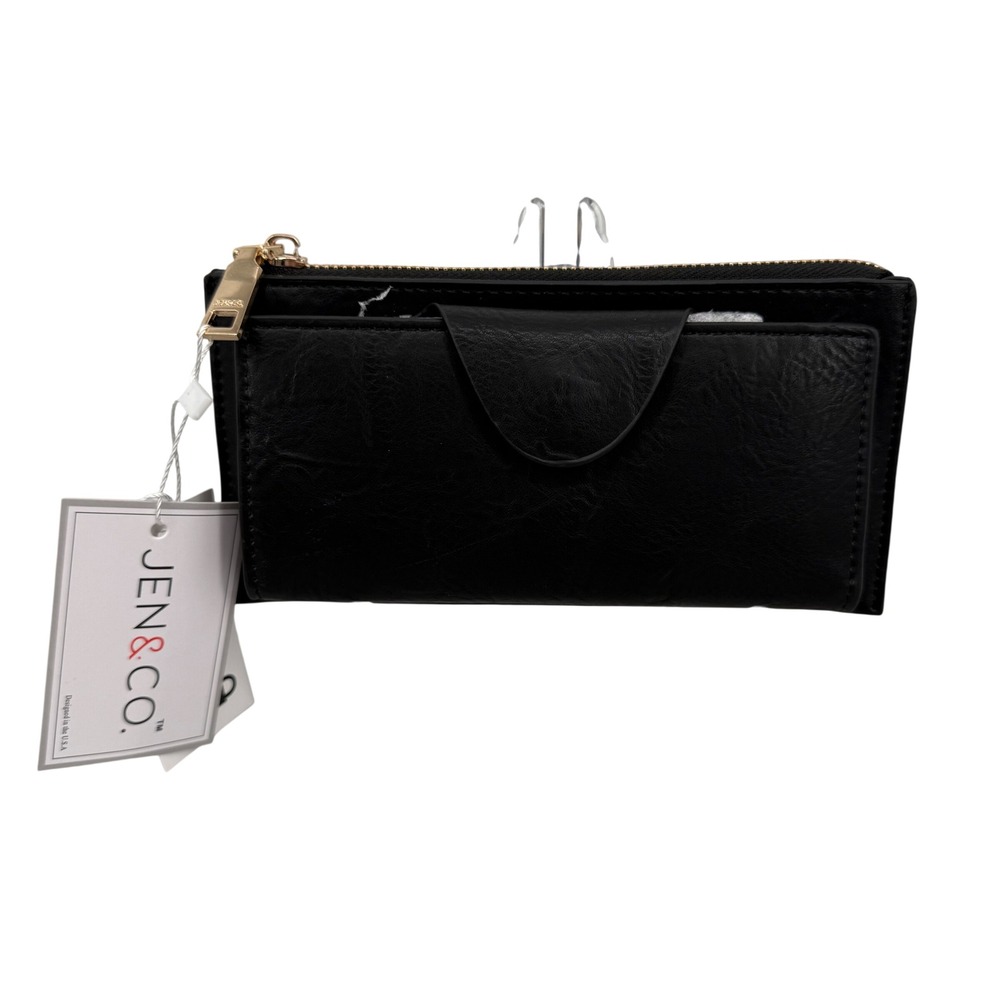 Jen & Co Cadence Buckle Wallet Black Vegan Leather RFID Wristlet WL0004RF BK NWT